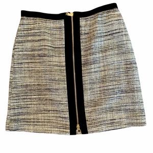 Ann Taylor Faux Tweed Front Black Zipper Skirt